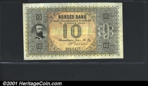 Norway 10 kroner 1877-1899 front