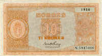 Norway 10 kroner series III 1945–1953 front