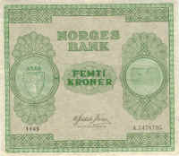 Norway 50 kroner series III 1945–1950 front